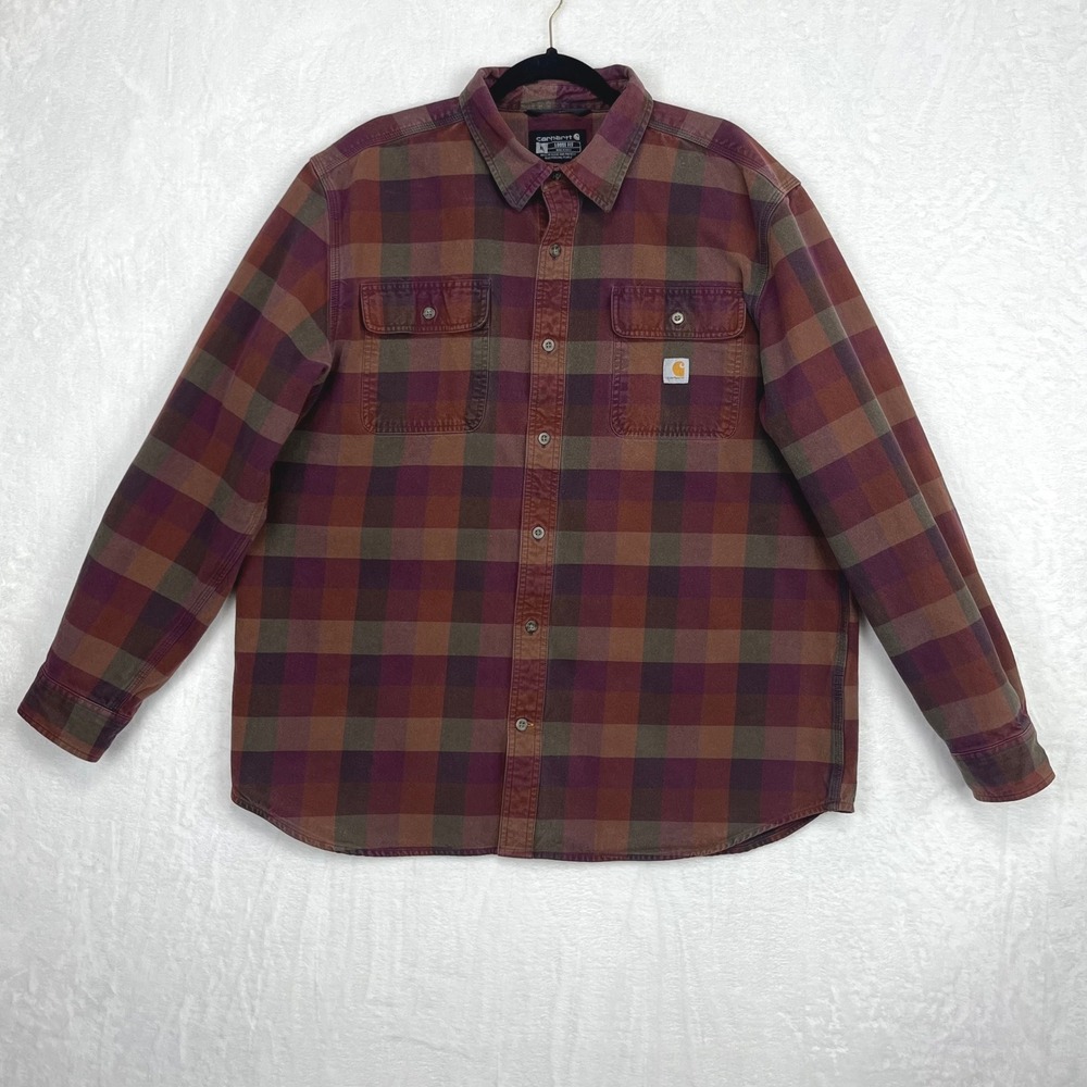 Carhartt Loose Fit Heavyweight Flannel Shirt XL ButtonUp‎ Long Sleeve 105078